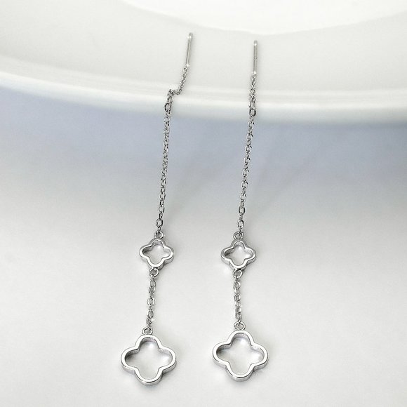 Sterling Silver Clover Leaf Threader Earrings Dangle Earrings Stamped 925 - Picture 1 of 5